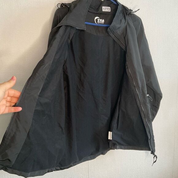 ZYIA Jacket Womens Large Utility Anorak Zip Up Removable Hood Fleece Lined Black - Picture 5 of 11